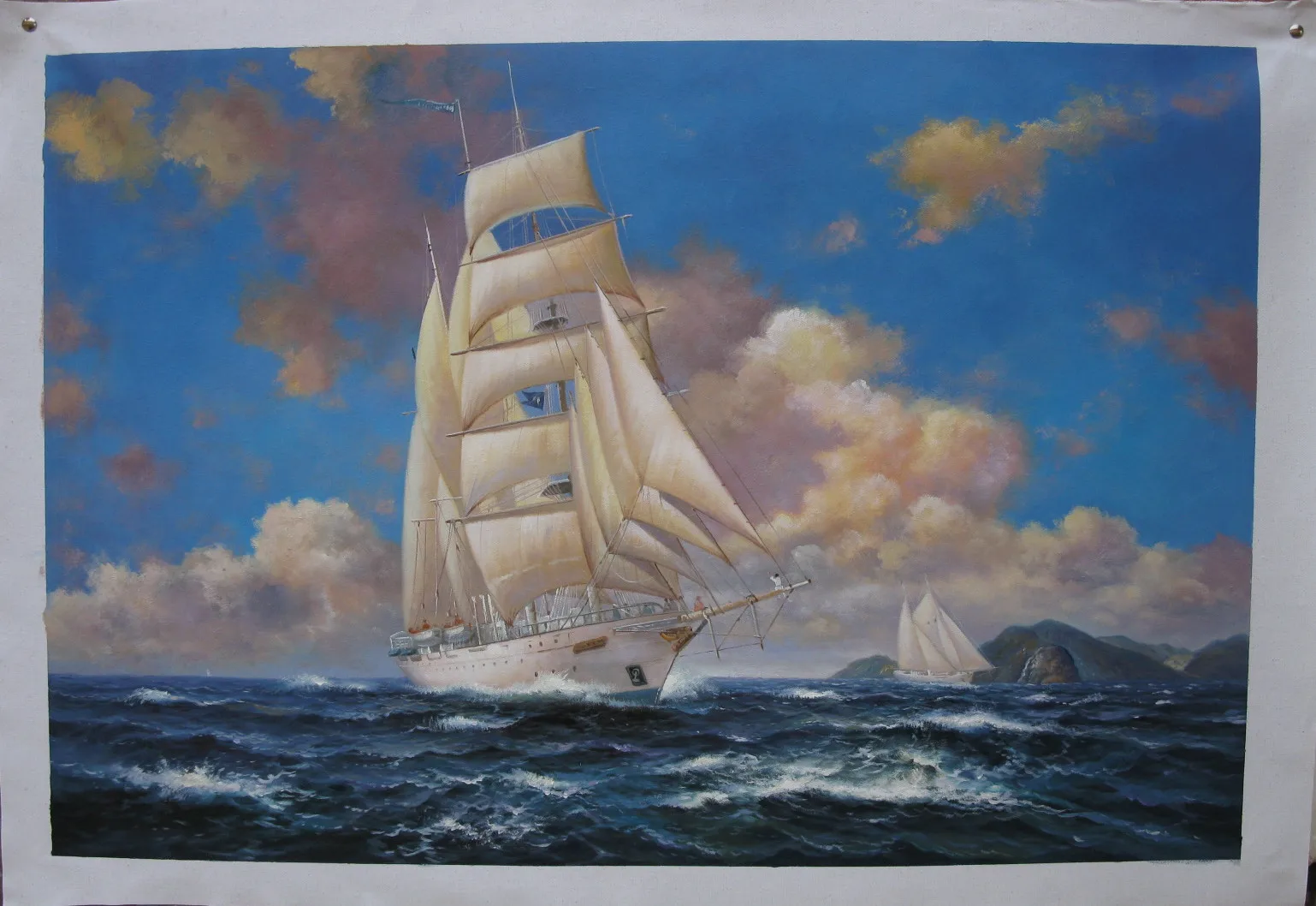 Large Ship Painting Realistic Oil Painting on Canvas Sailing Art Sail Boat Decor Sunset Painting