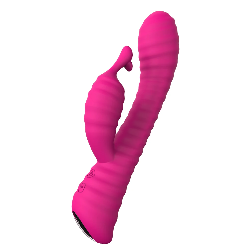 HM Adult Products Pink 9 Vibration Modes G-Spot Dual Vibrating Dildo Waterproof Multi-speed Rabbit Vibrator Silicone Doll