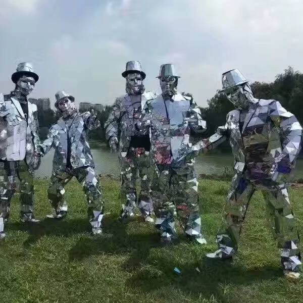 Sparkly Mirror men suit Performance Dancing costume Mirror Finish Disco Robot Suits dj dancer stage show wear future cloth