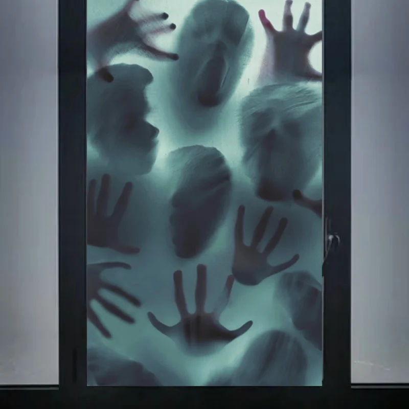 Large Halloween Party Decorations Canvas Door Covers with Scary Hazy Character Blood Handprints Eco-Friendly Halloween Curtains