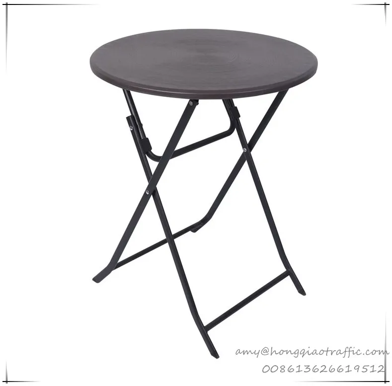 60cm Outdoor Wood Grain Garden Balcony Coffee Table Plastic Folding Round Bar Table Easy Carrying Fold Picnic Table