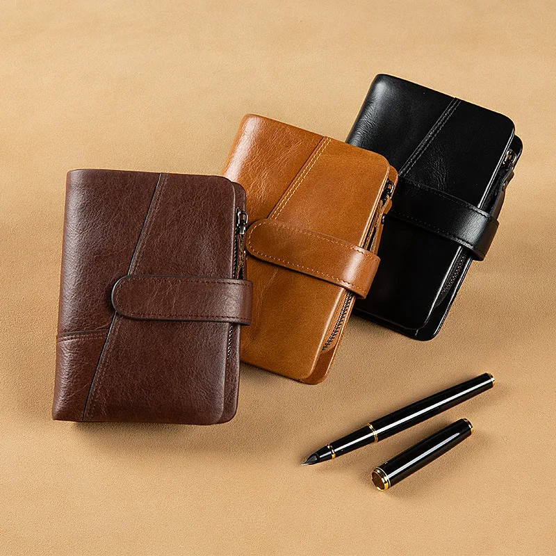 PORTFOLIO Men Wallet Small Mini Card Holder Portomonee Hasp Male Pocket Purse Brand Genuine Cowhide Leather NEW Vintage Thread