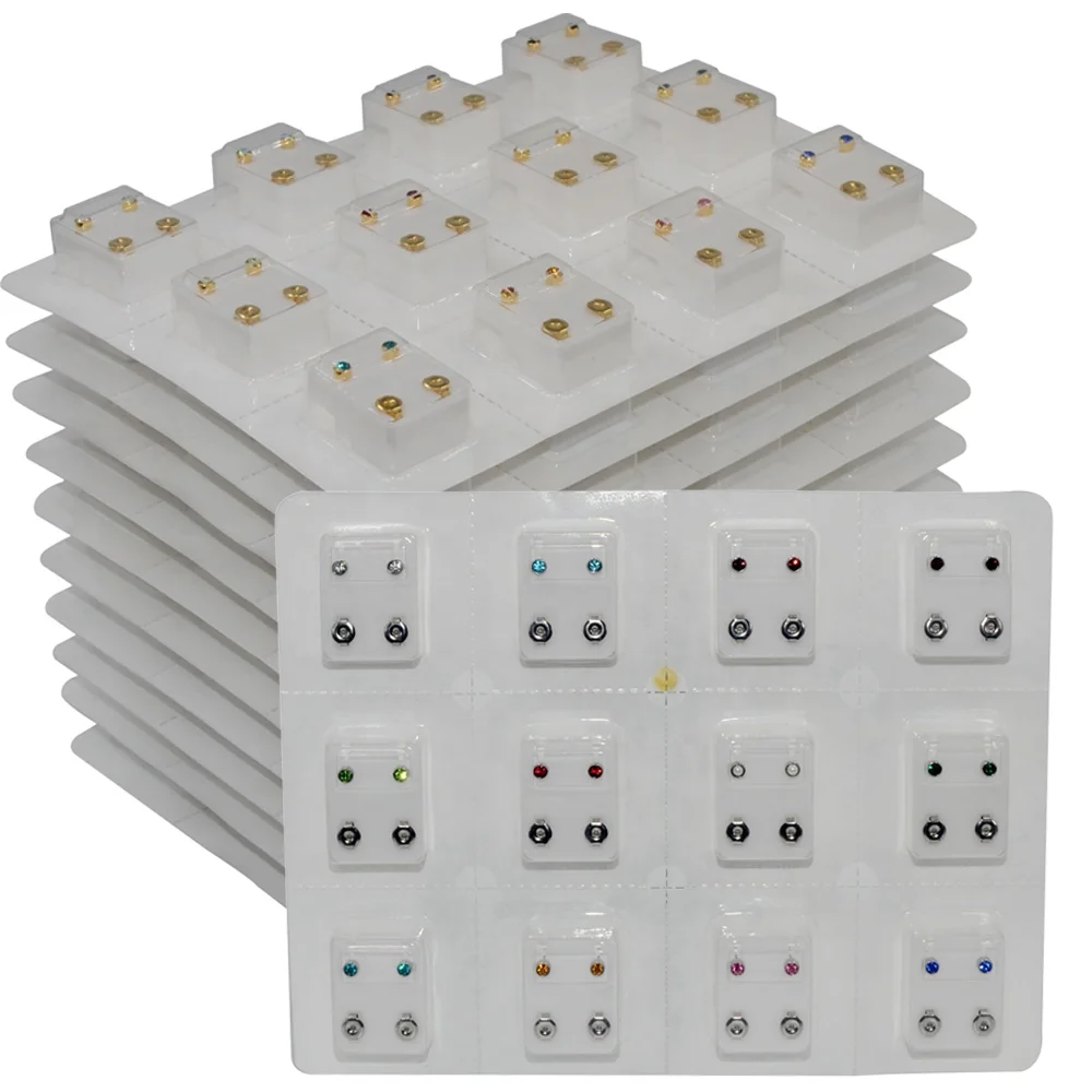 12Pairs/Dozen Sterilized Surgical Steel Birthstone Gem Earrings Blister Packaging Tragus Cartilage Jewelry