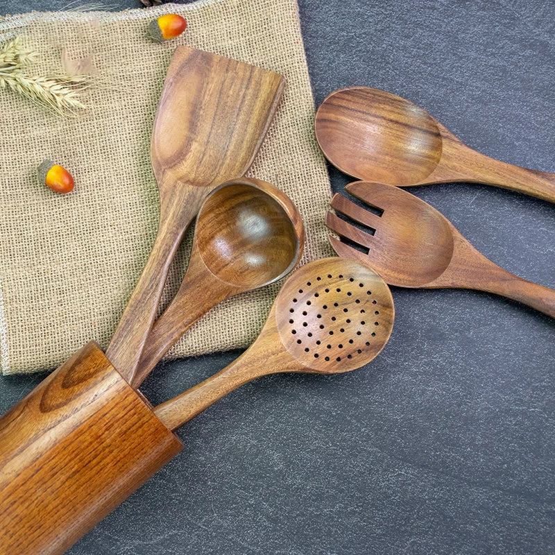 Wholesale Customizable Teak Wooden Cooking Spoon Small Acacia Kitchen Utensil Serving Spatula for Food Preparation
