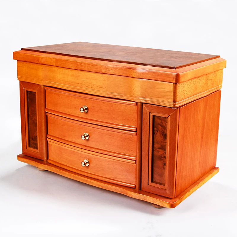 New Design High End Wood Light Paint Watch Jewelry Cosmetics Case Drawer Storage Cabinet