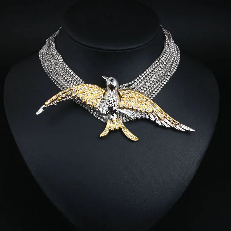 QS New Trend Multilayer full Rhinestone Glass Swallow Bird Pendant Necklace Wedding Luxury Shiny Jewelry Women Accessories