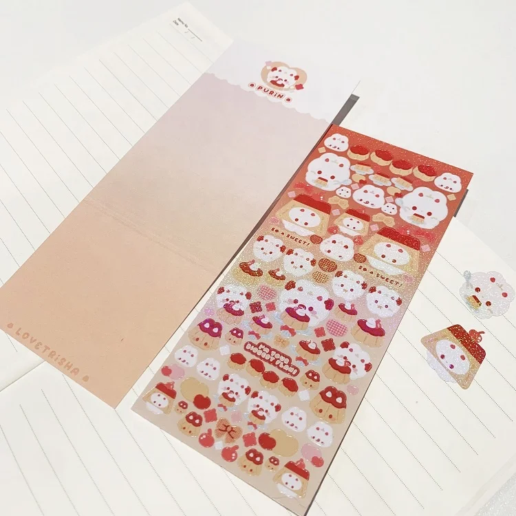 Custom White PVC  Holographic Sequin Sticker Sheets Paper with Clear Transparent Release Backing