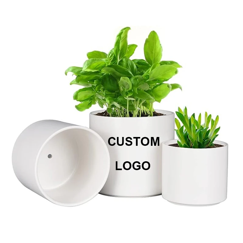 Custom Sublimation Coated White Succulent Ceramic Hollow-out Flower Planter Pot with Bamboo Tray Desk Flowerpot in Bulk