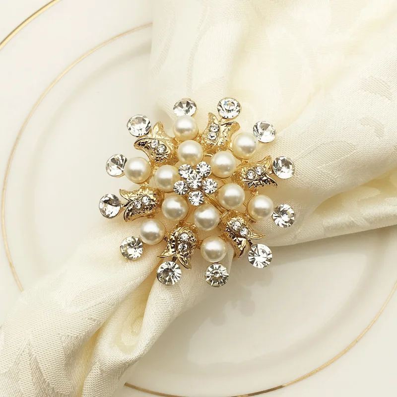 Elegant Restaurant Gold Plated Metal Napkin Rings Shiny Rhinestone Snowflake Napkin Rings