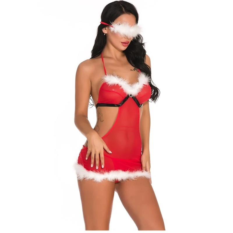 Lingerie Femme 2021 New Winter Lingerie Bodysuits Sexy Christmas Suit Costume Lingerie Set Princess Red Cute Girl Type