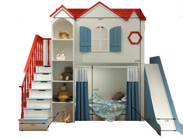 Customizable wooden children bed single bed solid wood cheap bunk bed with slide and ladder cabinets