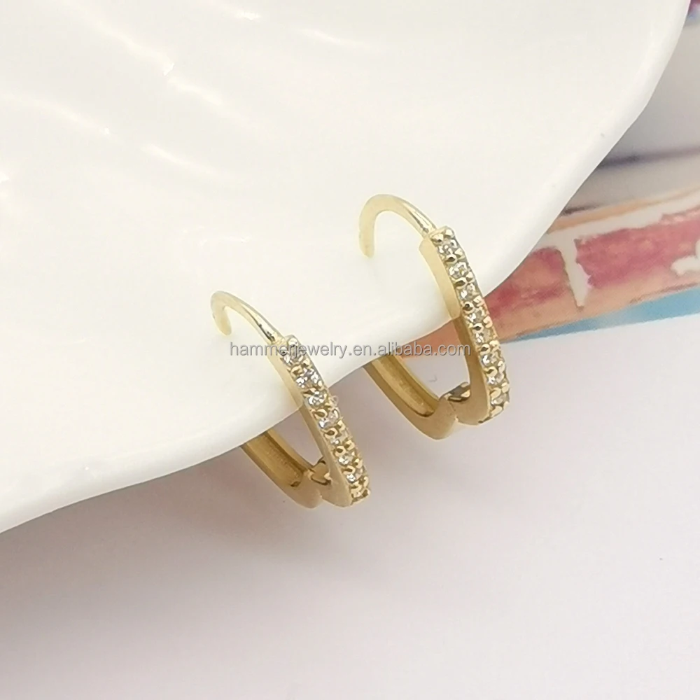 Hot Selling 14K Real Gold Huggie Hoop Earrings OD 9.4MM with Lab Grown Diamond Earring Jewelry