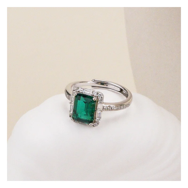 Europe and America High Quality Jewelry Silver 925 Cubic Zirconia Ring Lab Created Green Emerald Promise Rings