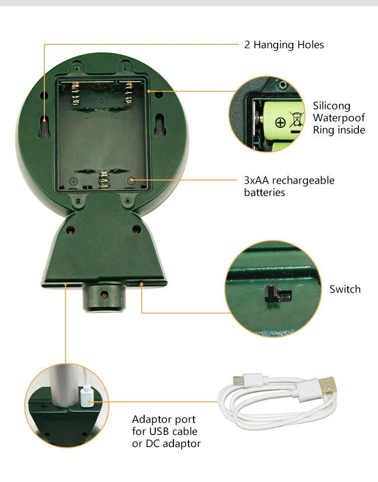 GH-502M outdoor Newest PIR ultrasonic dog pest repeller useful cat catcher with pole for farm garden and pest control