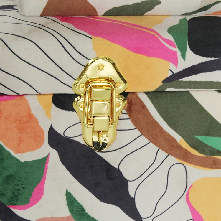 Set of 2 bright fabric flower colors fabric covered storage trunk with gold metal latch