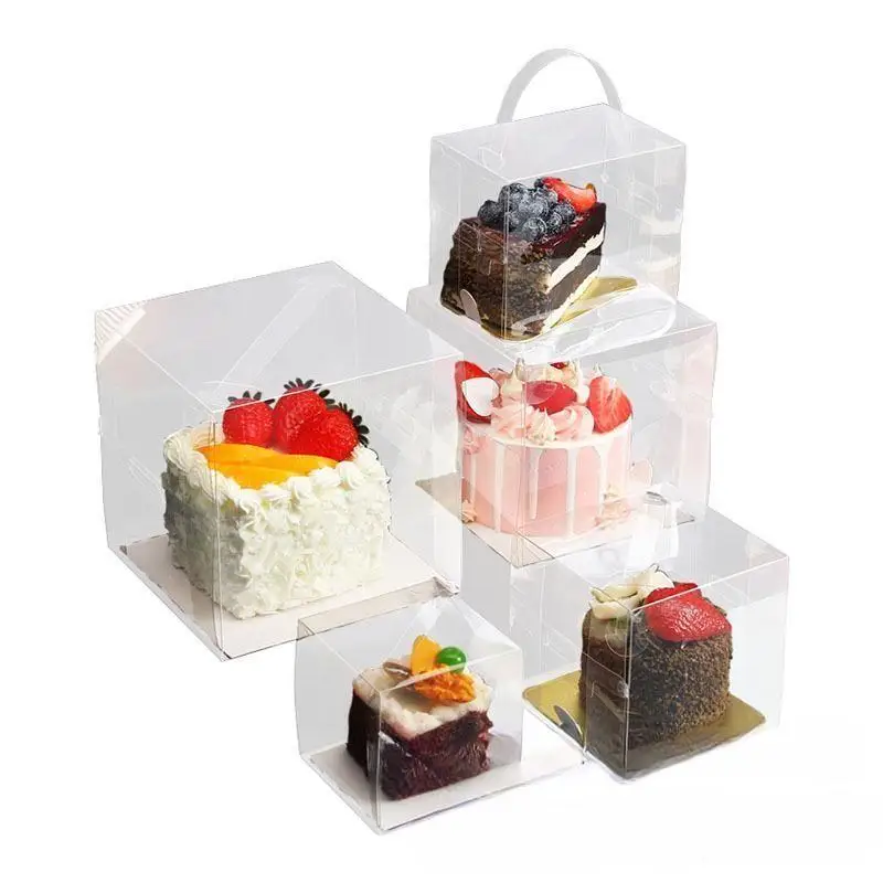 Portable Transparent Disposable Small Cake Box Cut Pieces Mille-Feuille Cake Baking Plastic  Pastry Cake Box