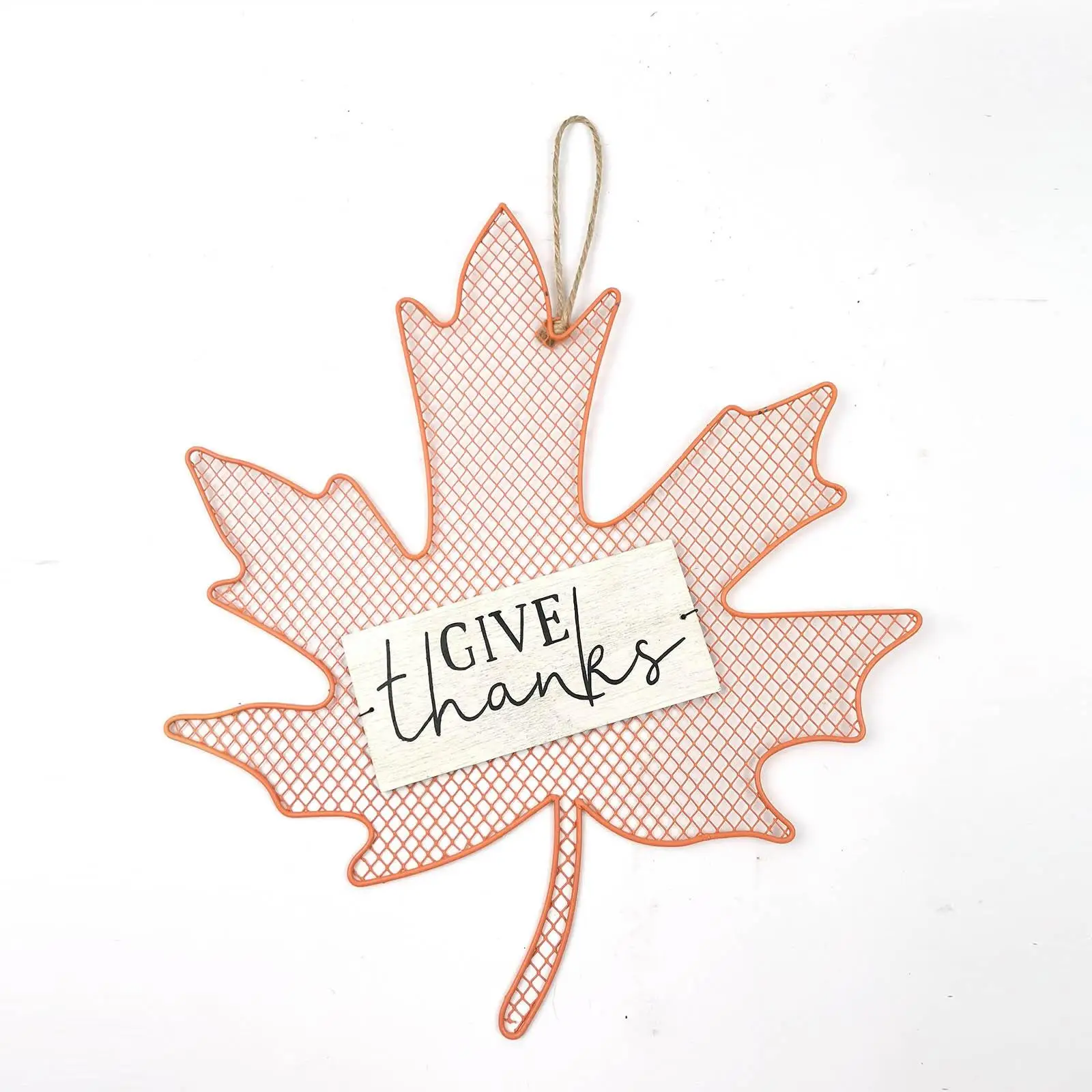 New Fall Harvest Leaf Ornaments Metal Mesh Leaf Attached Wood Sign with Saying