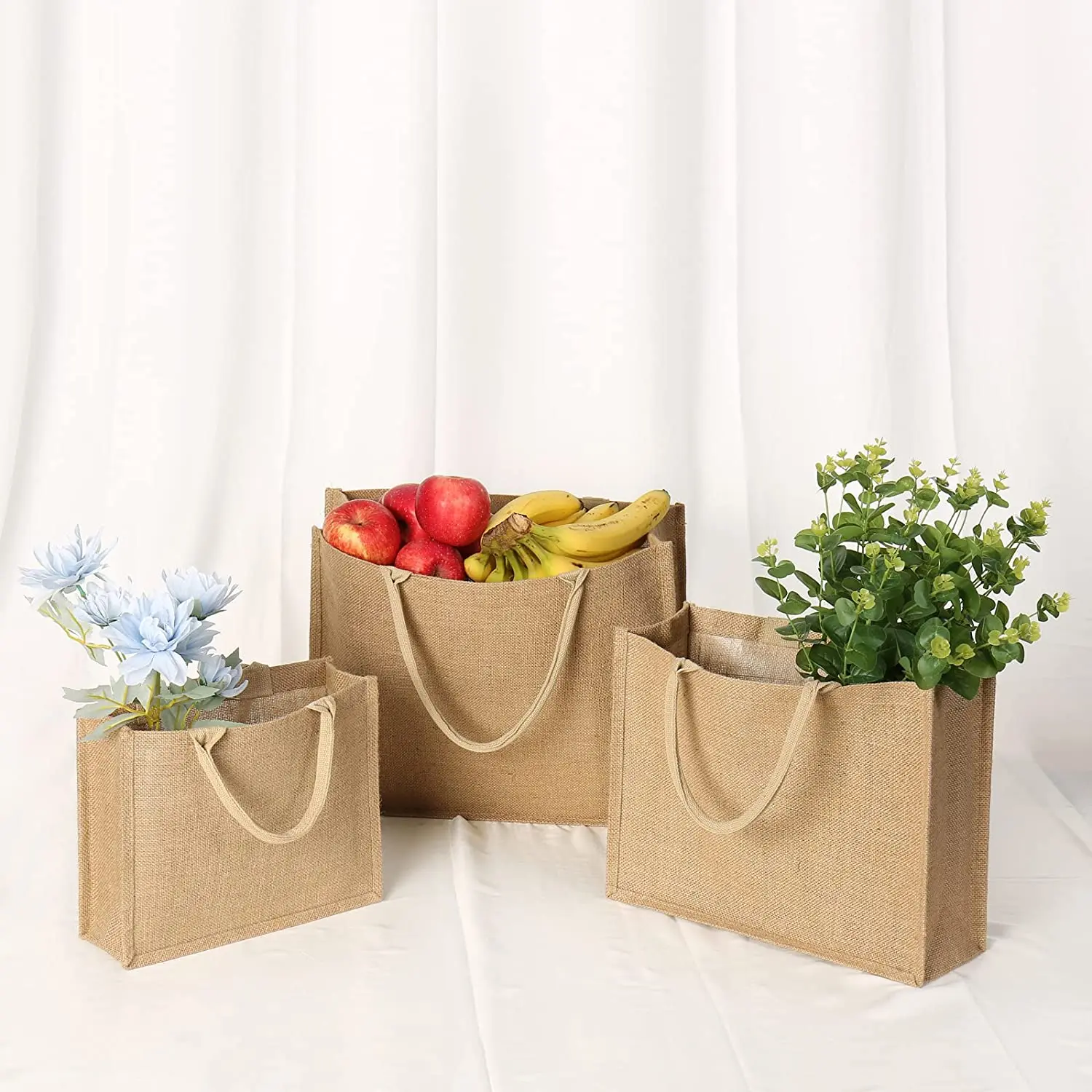 Cloth Carrying Women Shopping Bags Natural Gunny Plain Large Design Tote Jute Bag