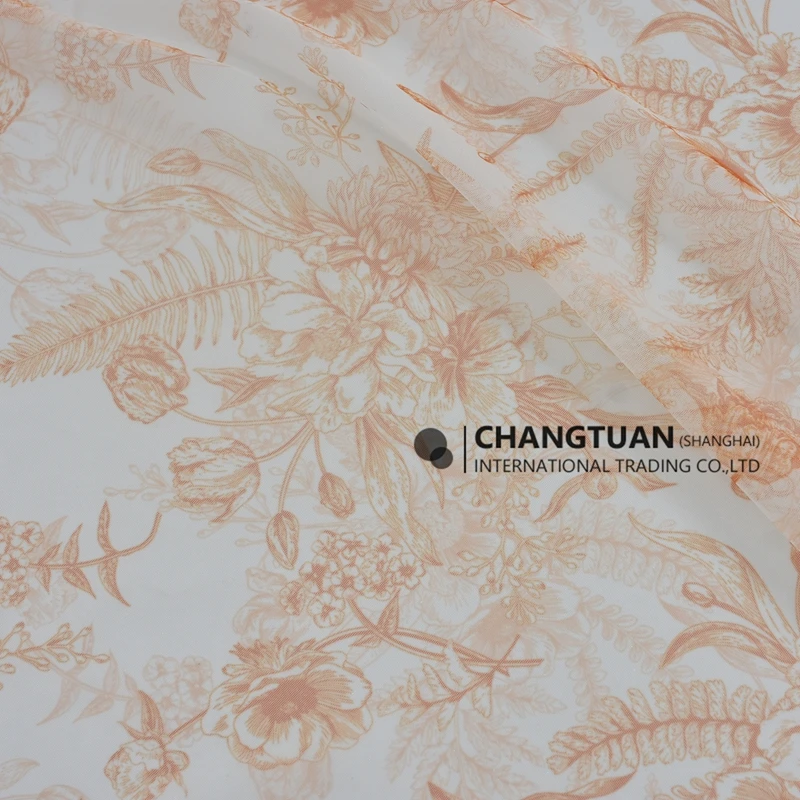 Wholesale Cheap Soft Sheer Lace Tulle Dress Fabric Light Weight Vintage Floral Print Mesh Material Fabric For Clothing