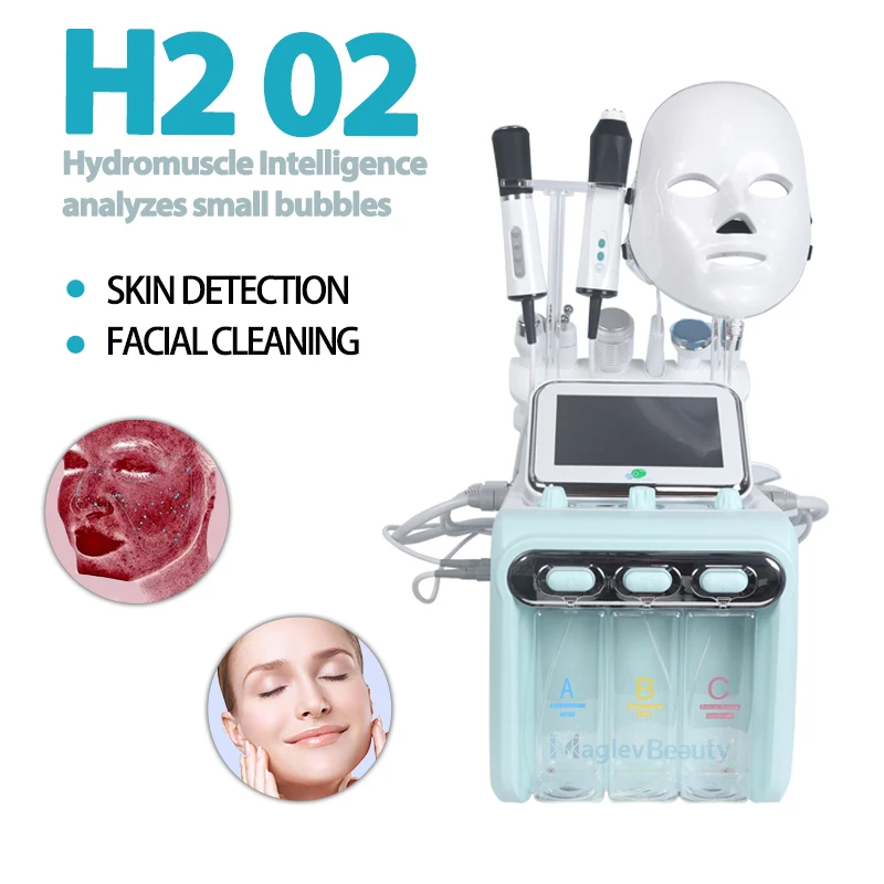 9 In 1 Facial Beauty Oxygen H2O2 Facial Dermabrasion Peeling Machine Small Bubble Vacuum Massager Phototherapy Skin Tightening