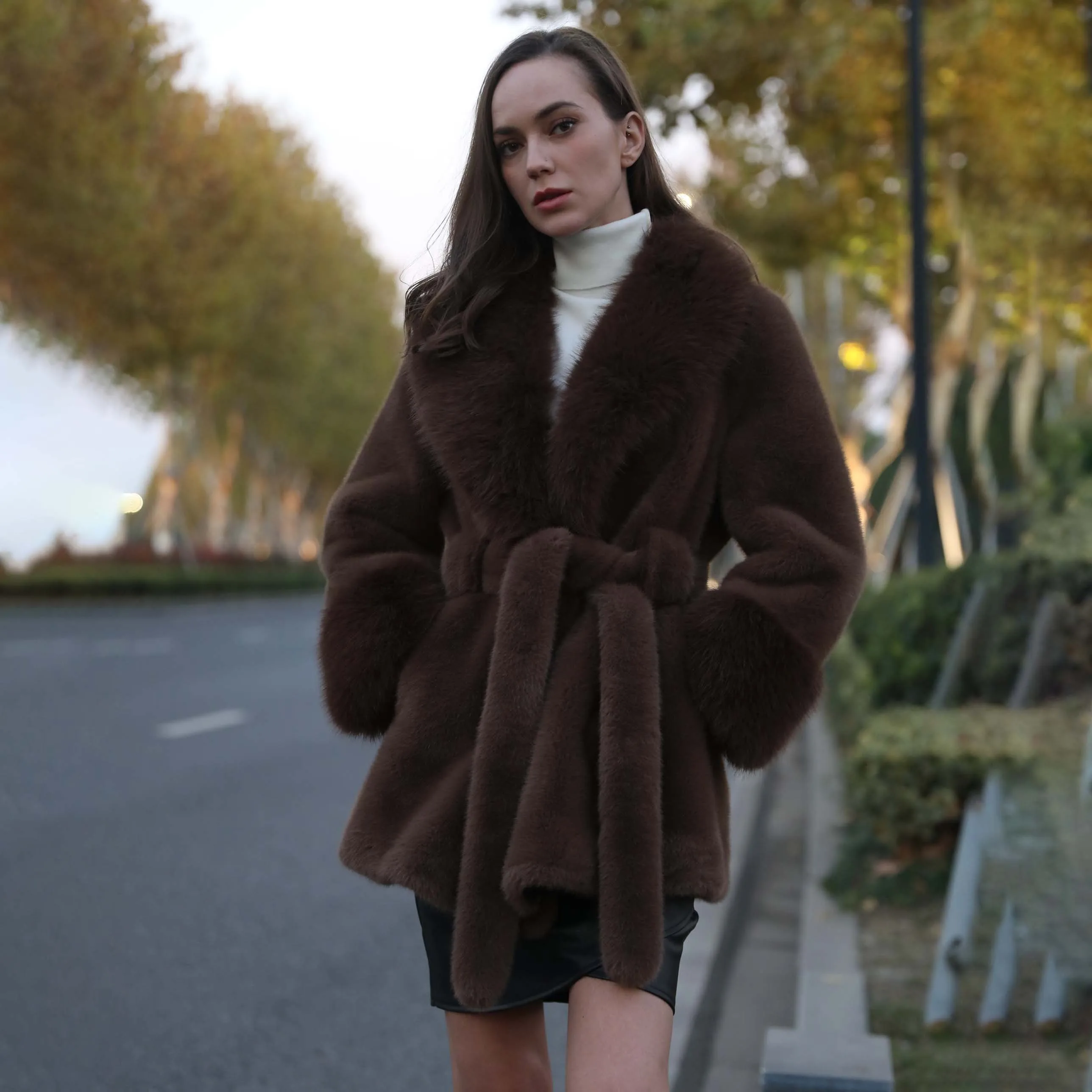 DropShipping Service European Style Full Length Dress Style Fake Mink Fur Coat