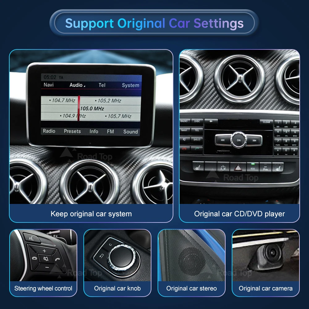 Road Top Wireless CarPlay Android Auto Multimedia Display Screen for Mercedes-Benz A W176 B W246 CLA GLA Class 2013-2015 NTG4.5