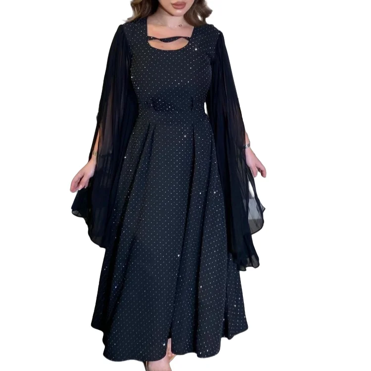 Europe and the United States fashion diamond sequins chiffon dress pressed gown Dubai Middle East Muslim women luxury abaya