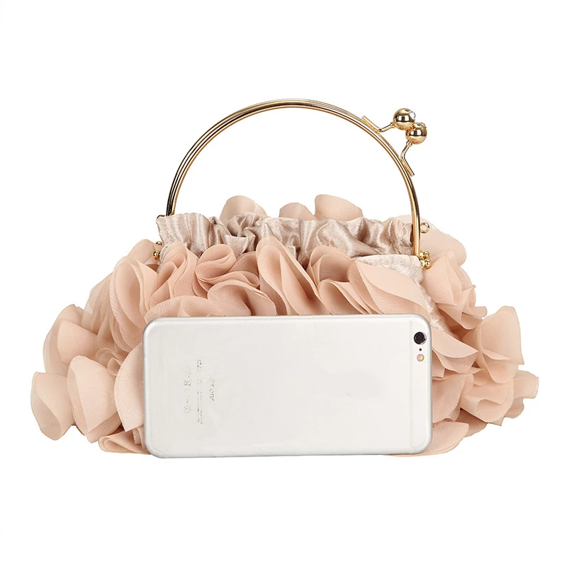 Women Wedding Clutch Evening Clutch Bag Flower Purse Handbag Apricot Party chain Shoulder Bag Females Clutches
