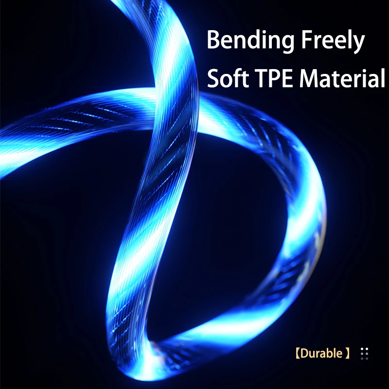 LC3C OEM 5A USB To USB-C LED Flowing Light Fast Charge Data Cable Regular Mobile Phone Accessories 3FT Tipo C Charging Cables