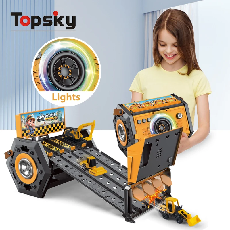 New Folding Catapult Truck Toy Multifunctional Deformed Track With Mini Alloy Racing Cars Funny Portable Box Truck Toy For Kids