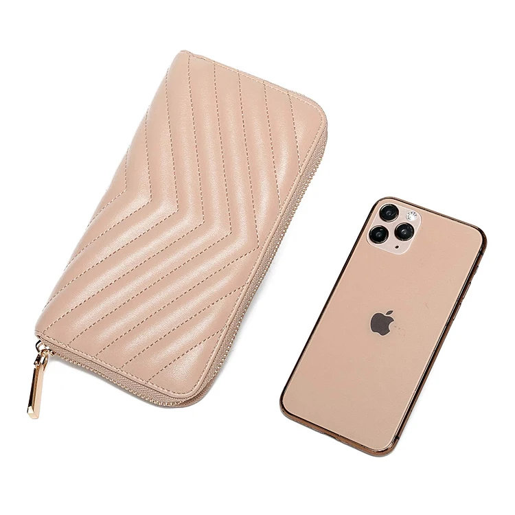 Women Zip Around Wallet and Phone Clutch with RFID Blocking Quilted PU Vegan Leather id card holder