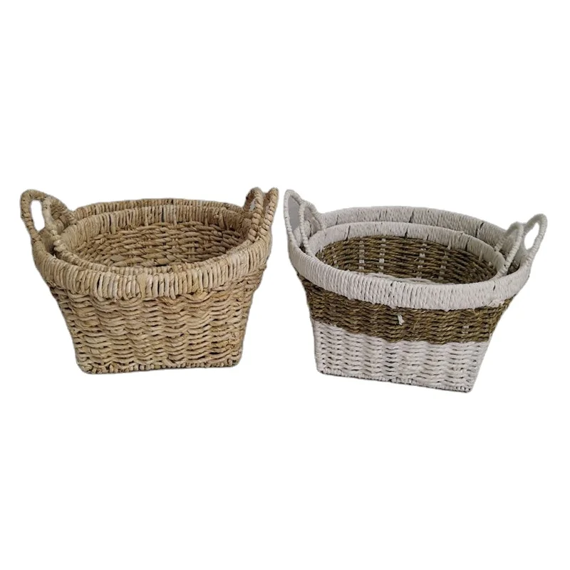 Wholesale customized high-quality and cheap wire basket straw basket storage basket with handle