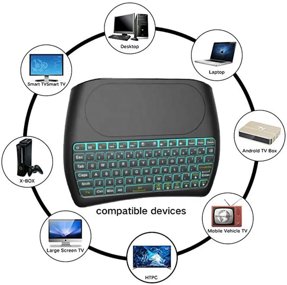 Custom design Mini Wireless Keyboard with Touchpad,Colorful Backlit Small Handheld Remote Keyboard