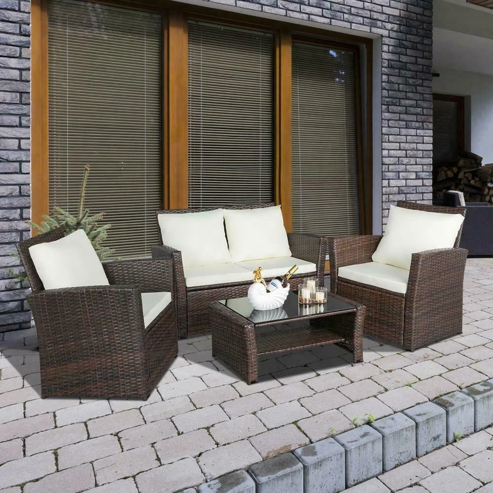 Rattan Garden Furniture Sofa 4 Piece Patio Set Table Chairs SFS009