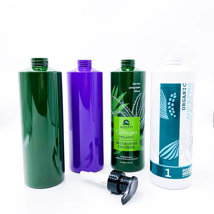 Yueyi Custom 800ml Empty Shower Gel Containers Pump Bottle Screen Printing PET Round Cosmetic Shampoo Plastic Bottle With Pumps