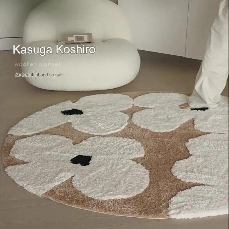 Circular Carpet Living Room Dirt Resistant and Easy to Care Flocking Moss Carpet Living Room Bed Blanket