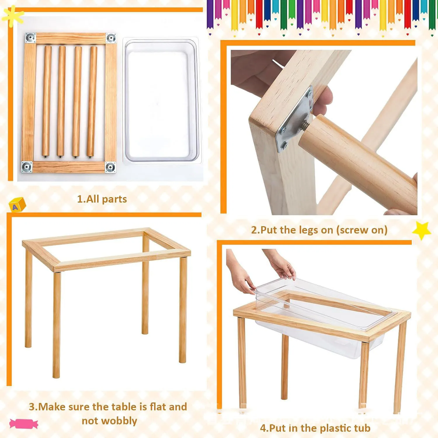 YUCI OEM Sensory Foldable Wood Sand Activity Table Custom Logo Perfect Gift for Kids Toddlers Classroom Preschool Play