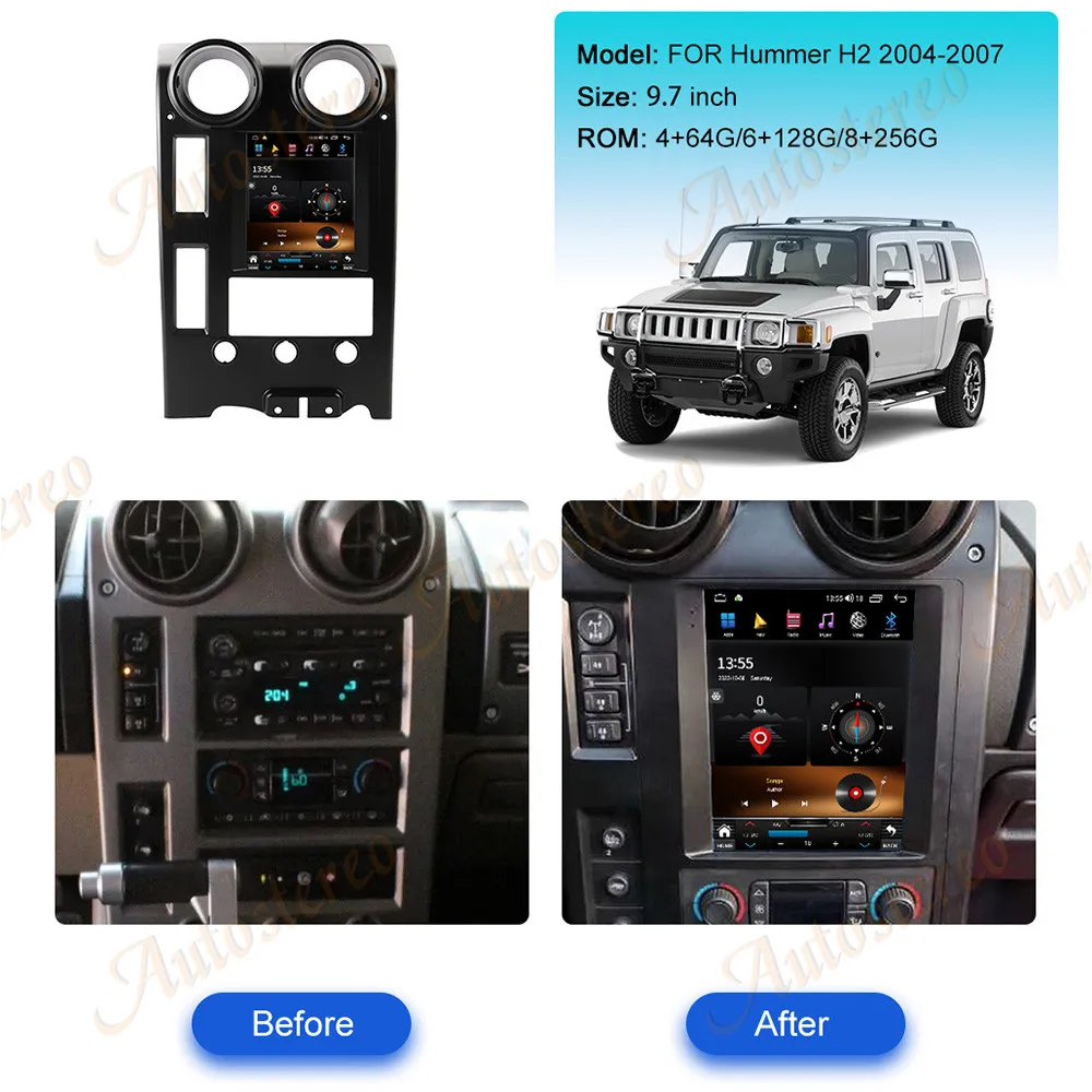 Автомобильный GPS 9 7 дюймов на Android 14 для Hummer H2 2004-2007 Carplay навигатор мультимедийный плеер магнитофон