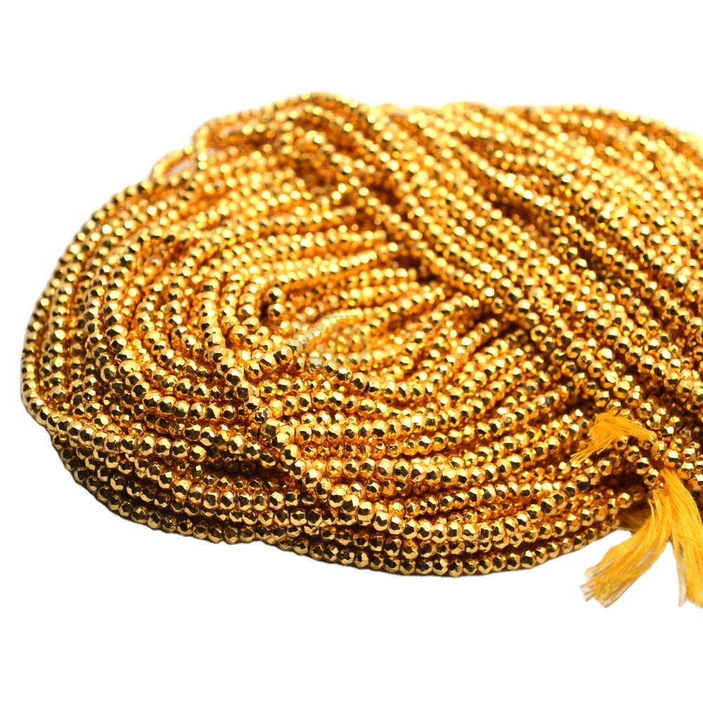 Genuine Natural Golden Pyrite Faceted Round Cut 3-4 MM Gemstones 13 Inch Strand Rondell Beads Strands Strings For Jewelry Making