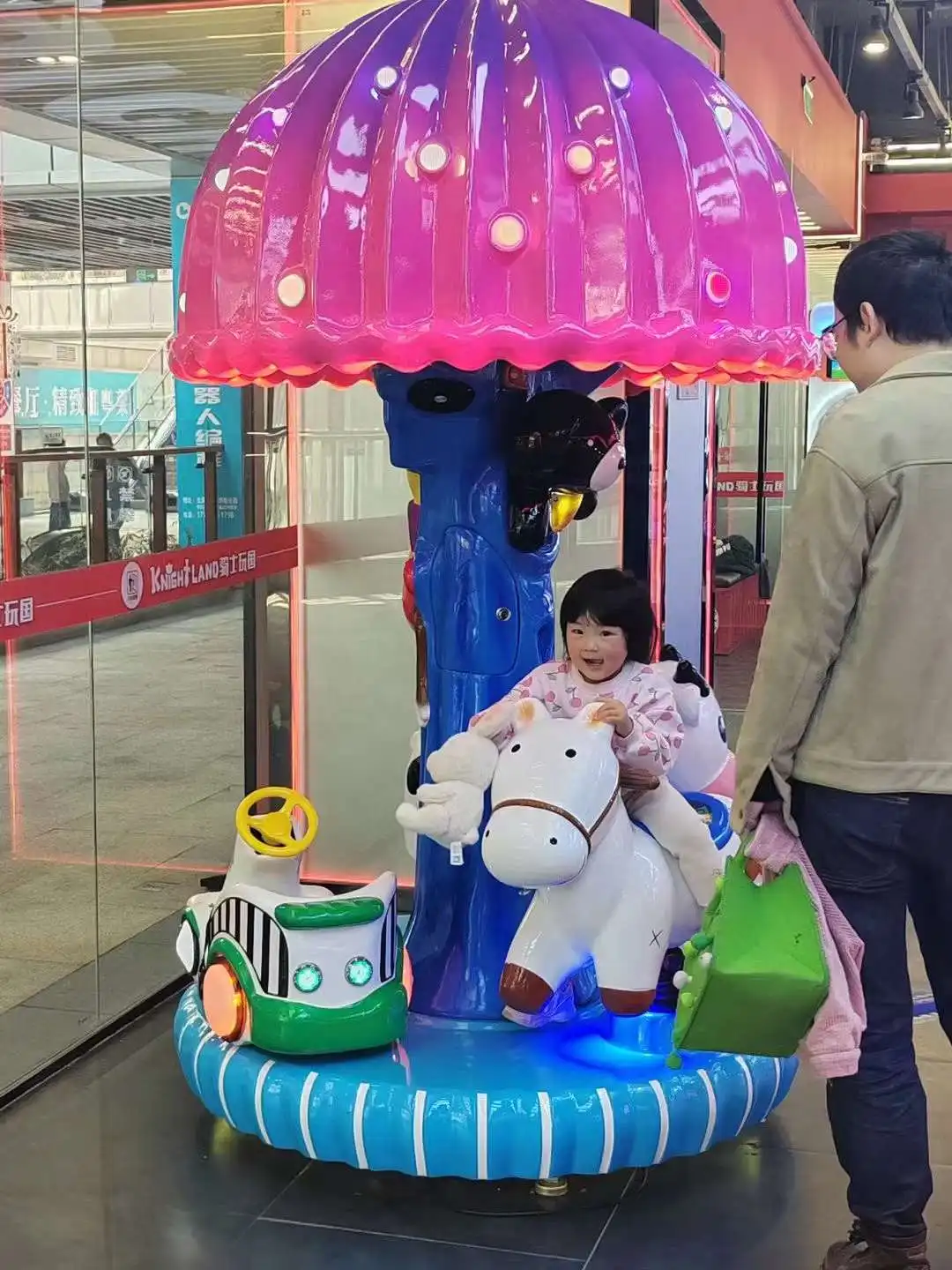 Gorgeous LED light effect 3 seats Carousel KA-660 Merry Go Round horse coin operated kiddie rides Carousel for sale supermarket