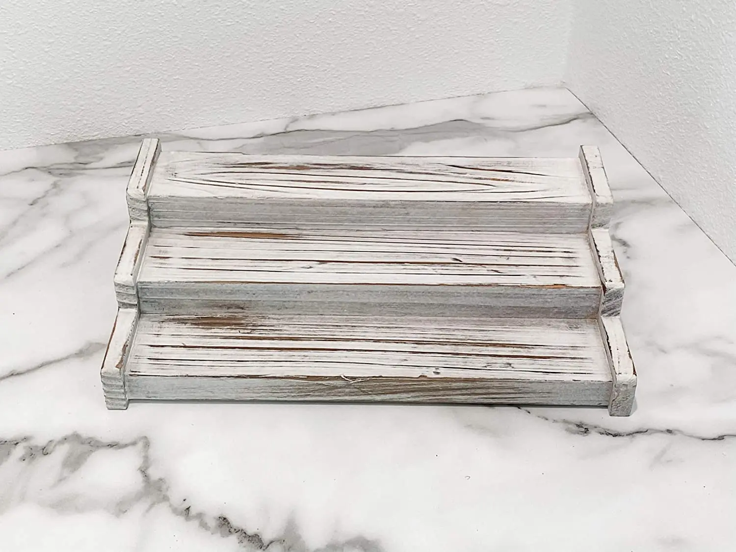 Rustic 3 Tier Wooden Spice Rack for Kitchen  Cabinet Organizer  Wood Seasoning Jar storage holder white wood tray with 3 layers