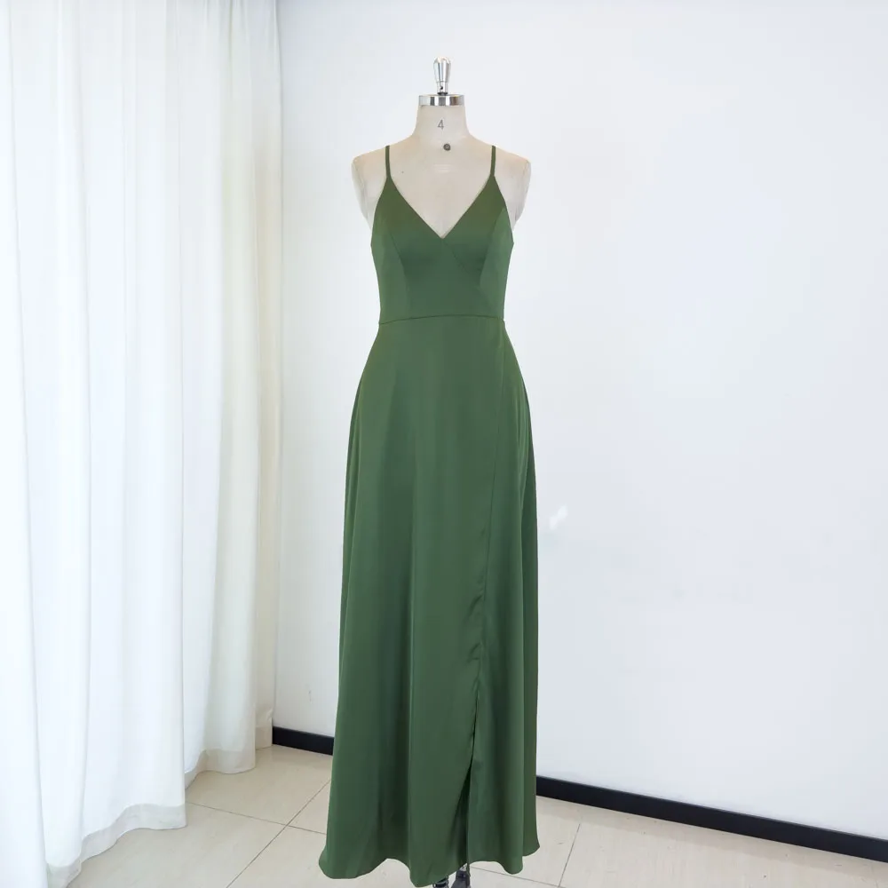 TEENYEE New Arrival V-Neck Green Bridesmaid Dress Evening Woman Plus Size Wedding Dress Elegant