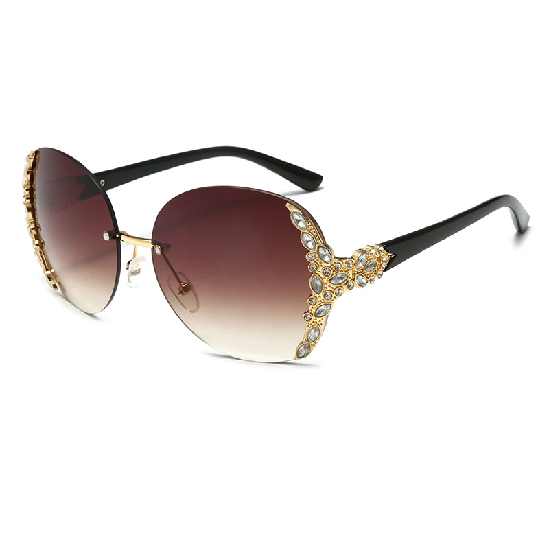 Women Sparkling Crystal Sunglasses Oversized Square Thick Frame