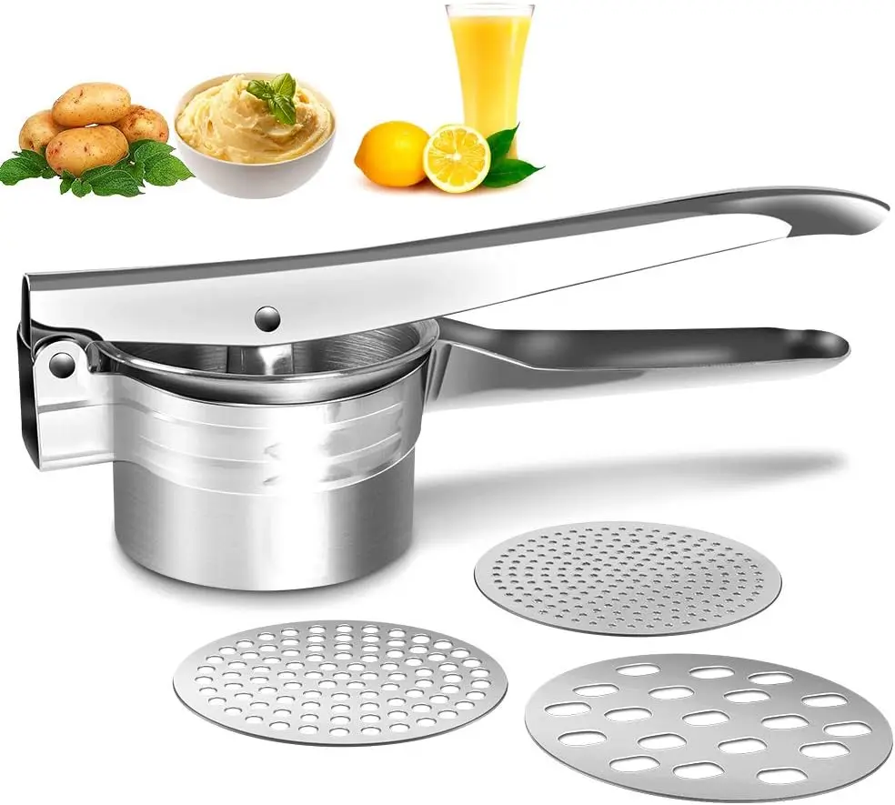Stainless Steel Potato Ricer with 3 Function peeler Potato Masher with 3 changeable Discs for Baby food