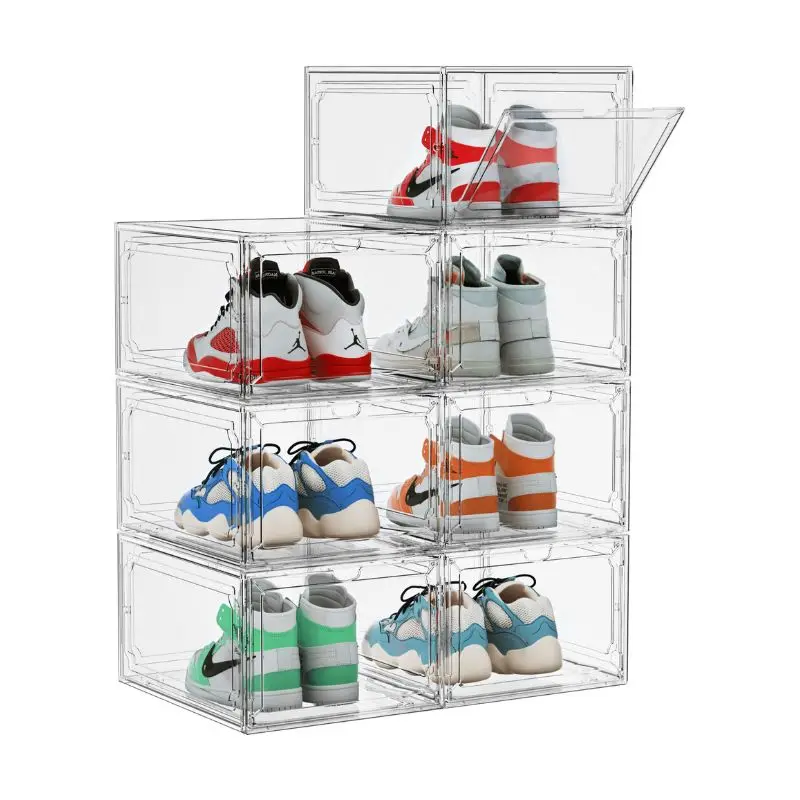 Shoe Box Folding Display Stackable Cabinet Transparent Clear Plastic Acrylic Foldable Organizer Storage Shoes Rack Box For Shoes