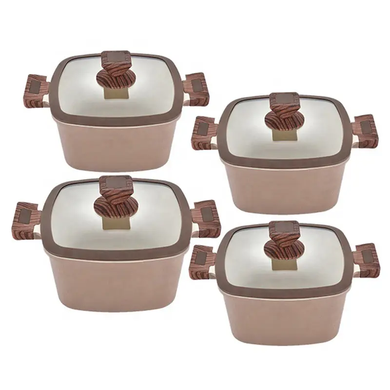
8 Piece square eco-friendly aluminum die cast nonstick pots casserole set 