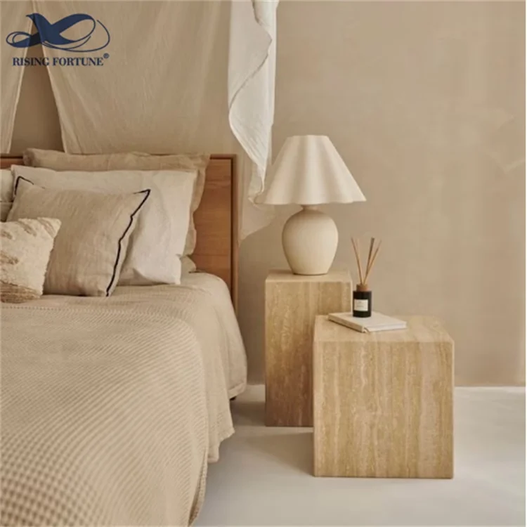 Custom size aesthetic clinic furniture column marble plinth irregular side table Roman travertine side table
