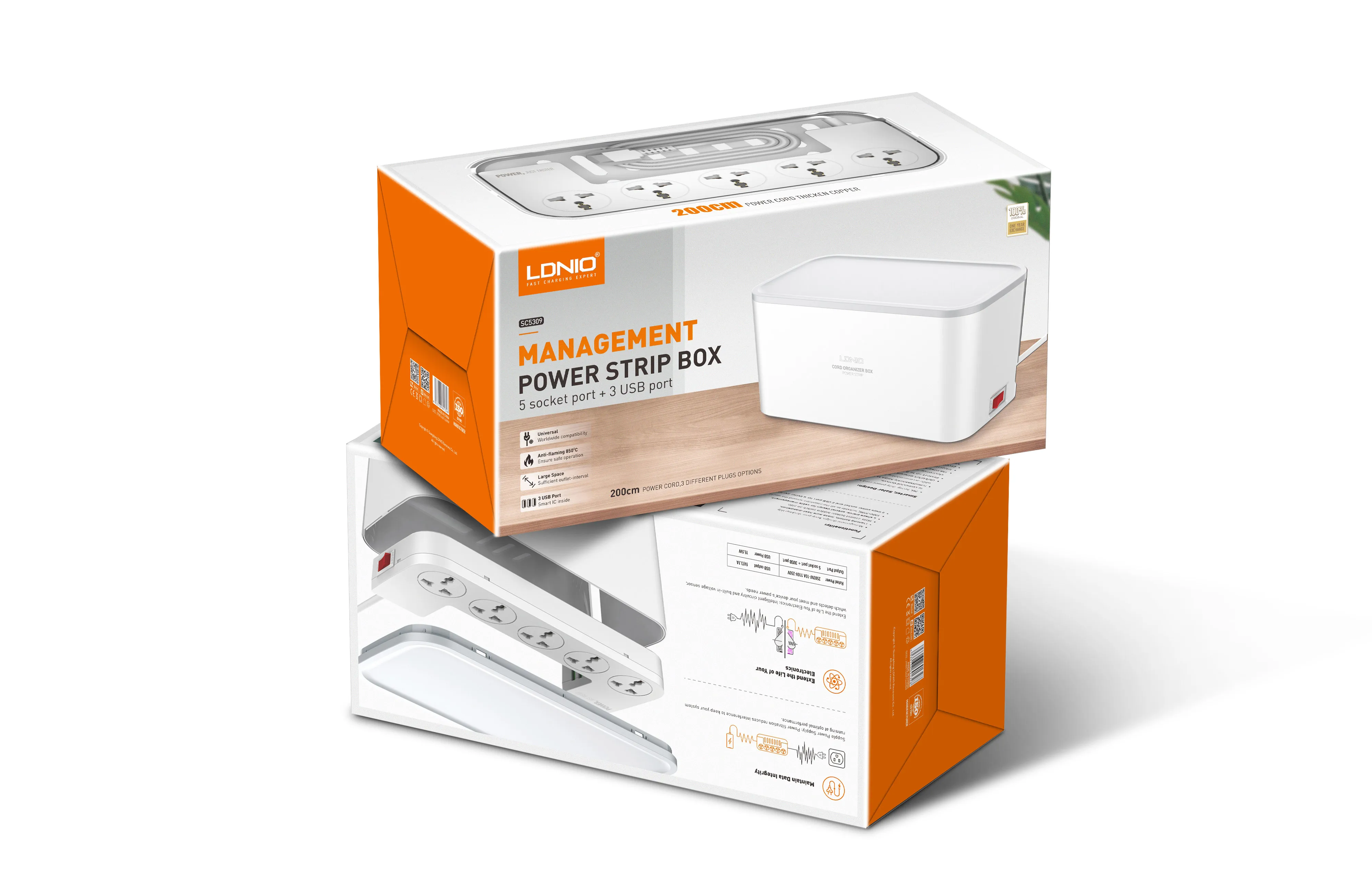  Блок питания LDNIO Management SC5309 с 5 розетками и 3 USB-портами 1