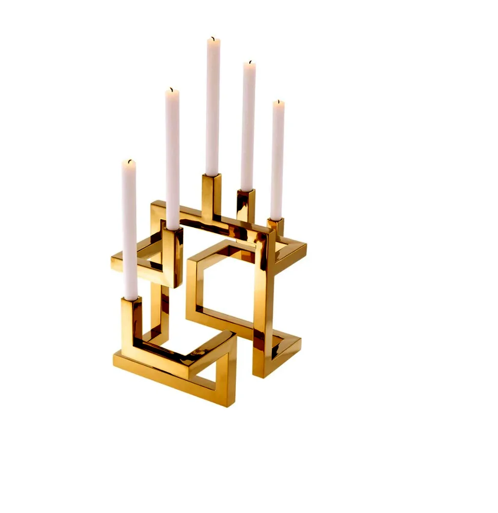 INTERLOCK MODERN CANDLE HOLDER SET FIVE Arm Stainless Steel Candle Holder SIlver