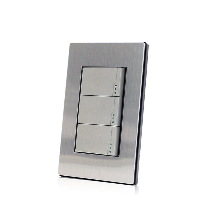 118K Series Stainless Steel Plate Decorative Wall Switch for Home Use 118*72mm 3 Gang 1 Way 2 Way US Standard Light Switch